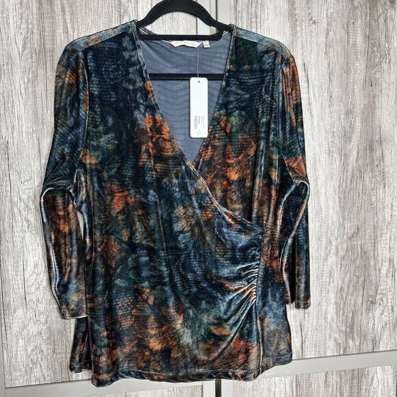 Soft Surroundings Velvet Top Alyssa Faux Wrap V Neck Bohemian Holiday NEW Sz XL - Picture 1 of 6